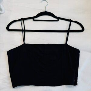 Zara Black Satin Crop Tank Top, Size M